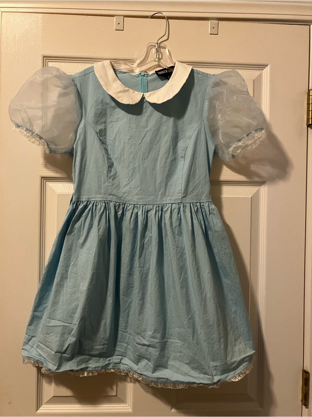 Dollz Kill Light Blue Peter Pan Collar Dress with Sheer Puff Sleeves